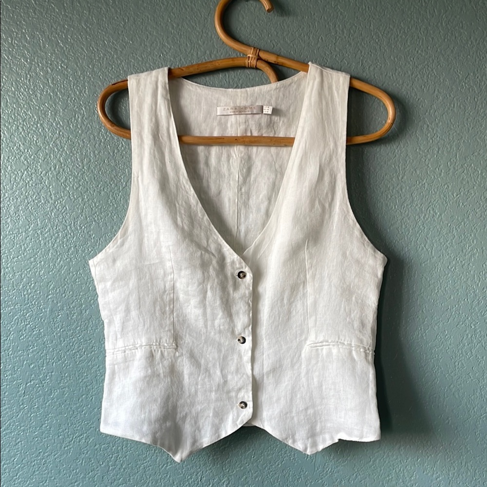 Zara White Linen Vest